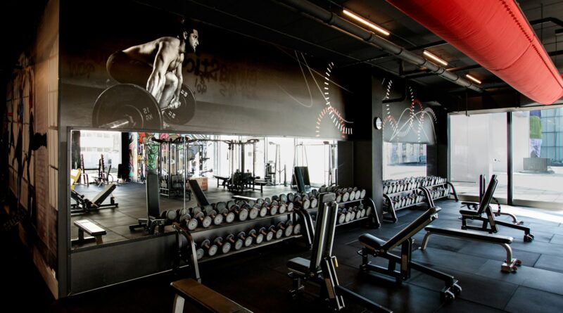 a gym with rows of exercise equipment