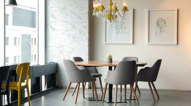 brown and grey dining set inside the room